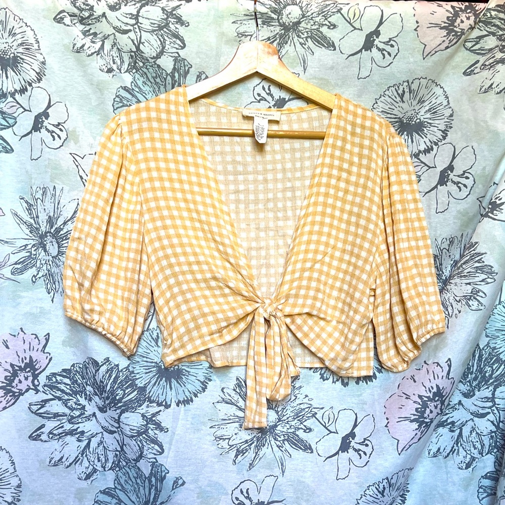 💛PASTEL YELLOW CHECKERED TOP💛